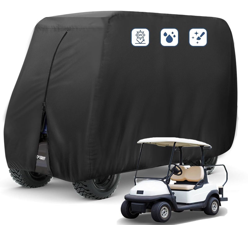 FLYMEI 2 Passenger Golf Cart Covers, Waterproof Outdoor Golf Cart Cover for EZ GO Club Car Yamaha Golf Carts, Dustproof 2 Seat Club Car Cover Golf Cart Seat Covers, 95"L x 48"W x 66"H, Black - Image 1